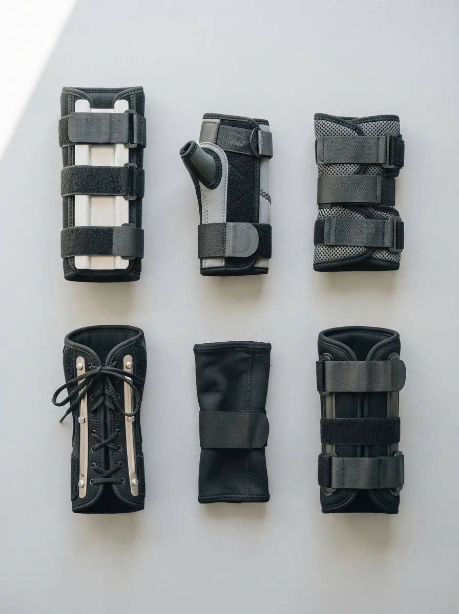 A variety of Aircast wrist casts and braces arranged for comparison.
