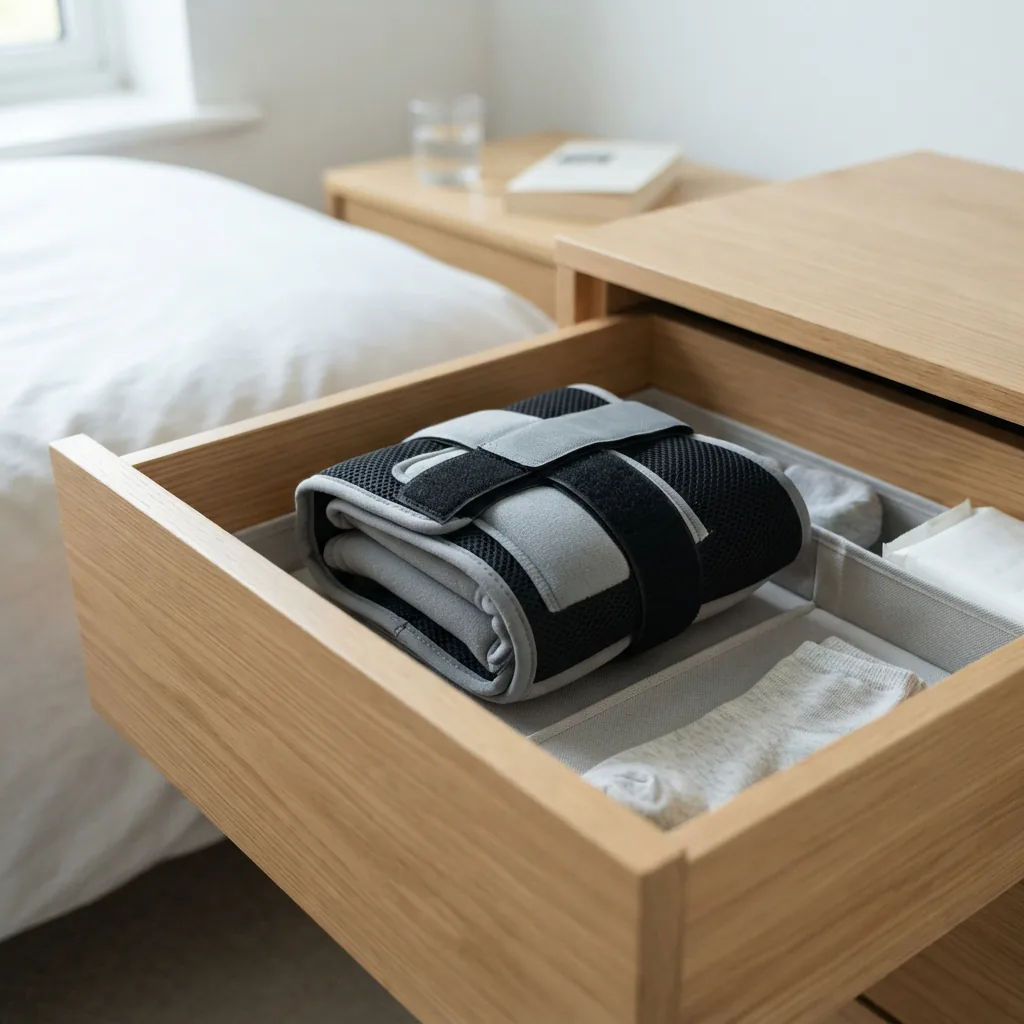 A neatly folded new Aircast liner placed inside a clean, open drawer, ready for use.